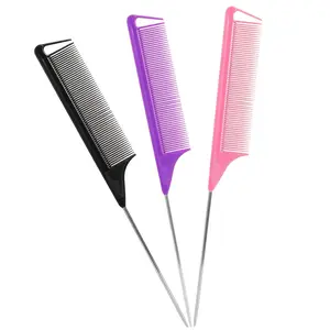 Set of 3 Long Steel Teasing Combs, Colors, Metal Dividing Comb for Salon Stylists, Suitable for Women Hairdressers, Hair Styling Combs, Hair Care Comb