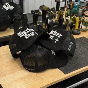 Barber Dept Black Mesh Trucker Hat with White Embroidery for Stylists and Barbers