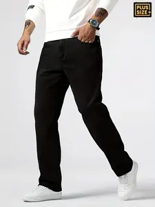 Heavy Duty Black Big Men's Jeans UY 5932485 Relaxed Fit Straight Leg Denim Pants with Pocket for Comfortable Casual Wear Medium Stretch Menswear