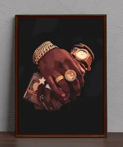 Unframed Glossy Art Print - Unique Artwork of Black Man with Gold Jewelry Holding Dollars, 8x12 inch (20cm x 30cm) Photo, Collectible Room Decoration Gift