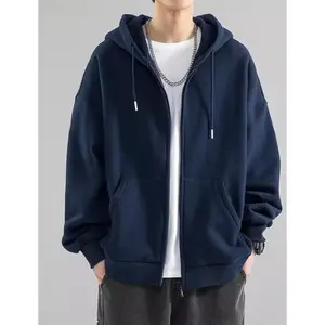 Unisex Oversized Zip-Up Hoodie Heavyweight Cotton Fleeced Fabric Long Sleeve Plain Sweatshirt Basic Minimalist Pullover for Men & Women Clothes Top sweatshirts women essential hoodie