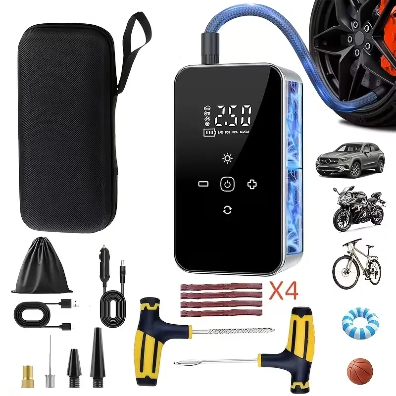 【DealsForYouDays】Tire Inflator Portable Air Compressor, with Digital Pressure Gauge, Tire Repair Kit with Air Compressor, Tire repair tools, 2X Fast Inflation Auto Shutoff Tires Pump for Cars Motors Bikes Balls - Tire repair kits