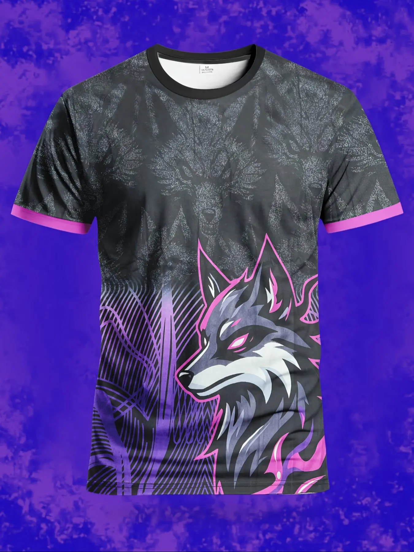 Men's Soccer Training Jersey, Geometric Wolf Design, // Gradient, Breathable Lightweight, Sporty Fitted Long Sleeve Top, Athletic Activewear, Football Shirts, Sports Tops