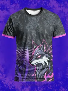 Men's Soccer Training Jersey, Geometric Wolf Design, // Gradient, Breathable Lightweight, Sporty Fitted Long Sleeve Top, Athletic Activewear, Football Shirts