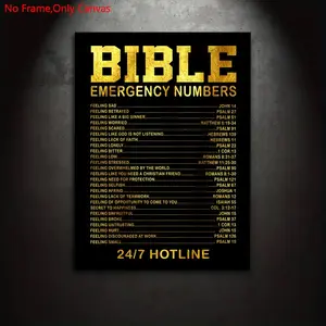 1 Piece/Set Frameless Canvas Painting Print Poster,Classic Minimalist Religious Inspirational Pop Art,Bible Verse Emergency Numbers,Perfect Gift for Christian Believers,Bedroom,Study,Office,Living Room,Dorm Hallway,Kitchen,Mural,Wall Decoration,Room Decor