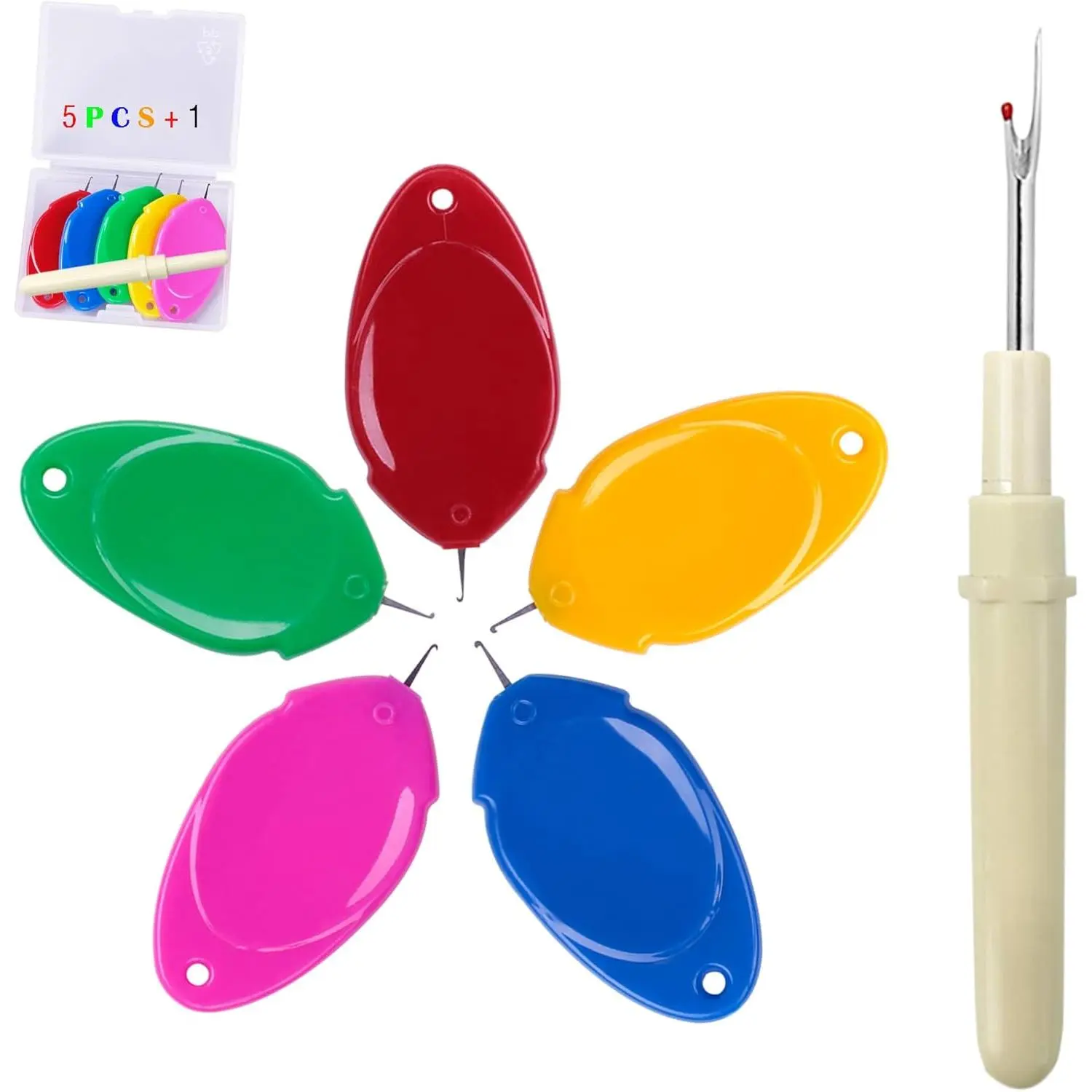 Threader, Small  Eye Threader Tool, Easy Threader for Machine and Hand Sewing, Fast and Precise Threading, Ideal for Needlework, with Transparent Box, 5 Colors in A Box(6PCS)