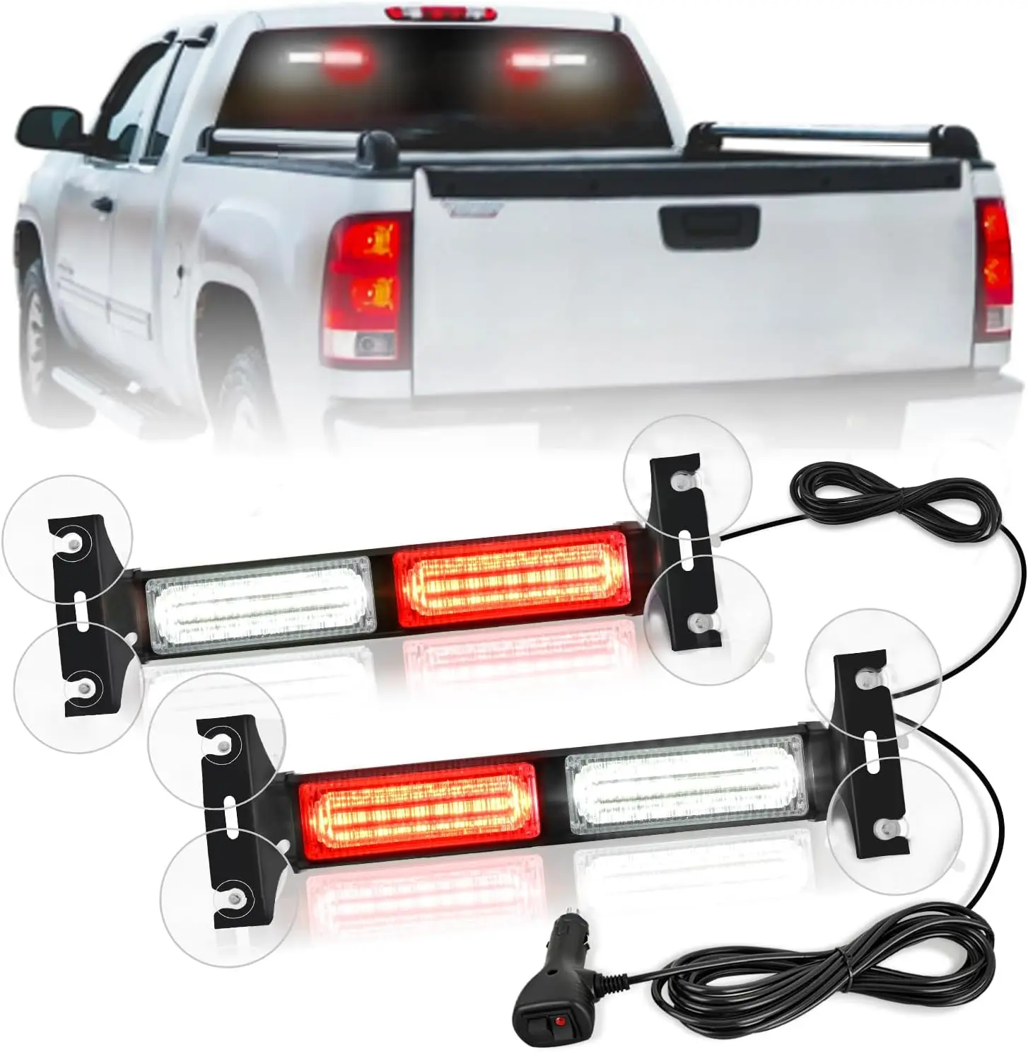 Nilight 40-LED Red White Traffic Advisor Strobe Light Bar with Suction Cups, Dash Safety Hazard Flasher, Strobe Light Kit for Construction Vehicles (Interior Front/Rear Windshield Mount, Truck Accessories)