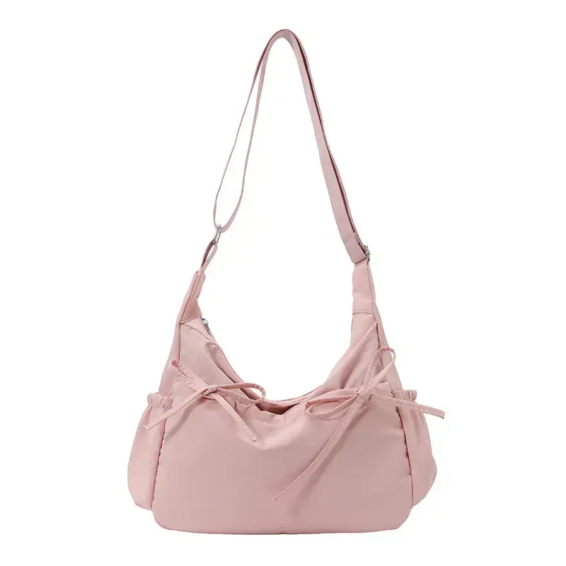 Large Casual Fashion Tote Bag with Cute Bow Design, Crossbody Strap, Solid Color, Unisex Gym Accessory for Daily Commute & Shopping, Casual Fashion Bag, Shopping Bag
