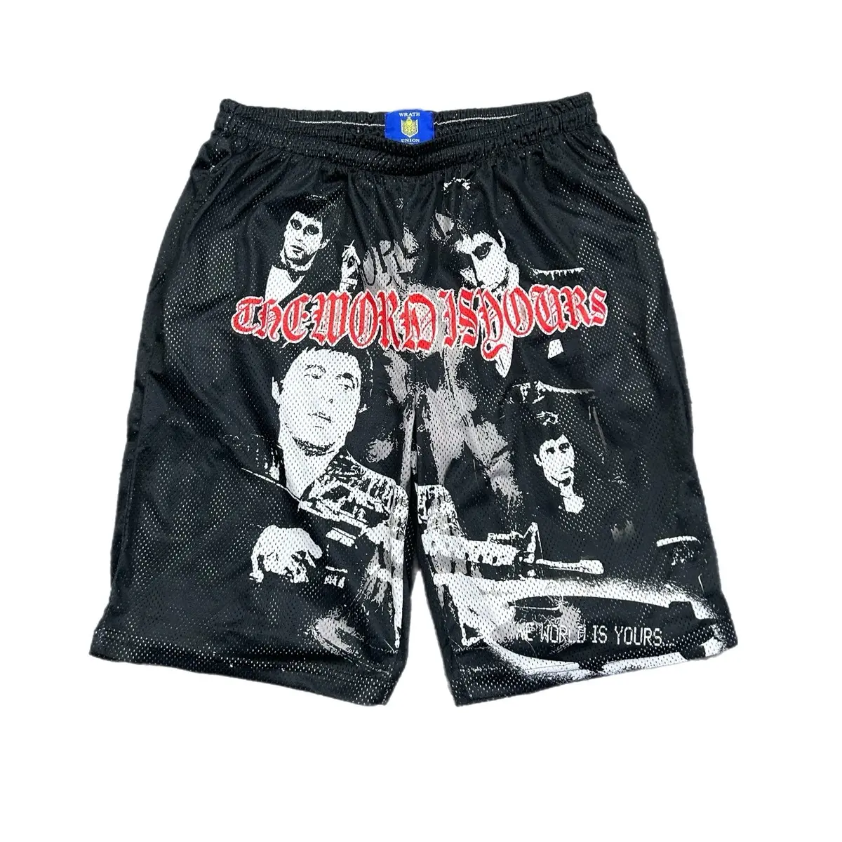 Wrath Union The world is yours 9 inch inseam mesh shorts black