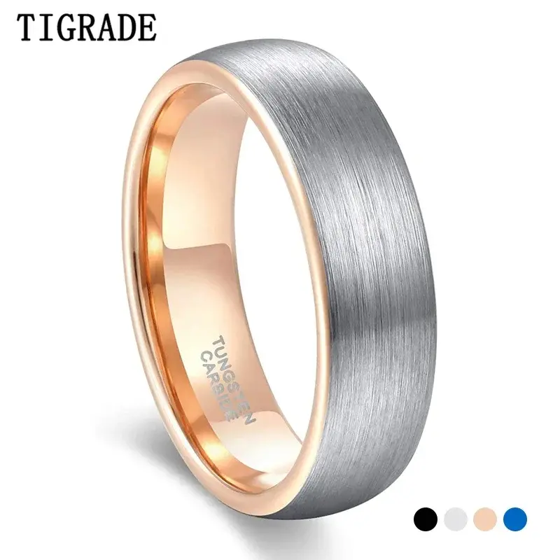 Tigrade Brushed Tungsten Ring Silver/Black/Blue/Rose Gold Color Two Tone Women Ring 6mm Female Wedding Band For Men Women Anel