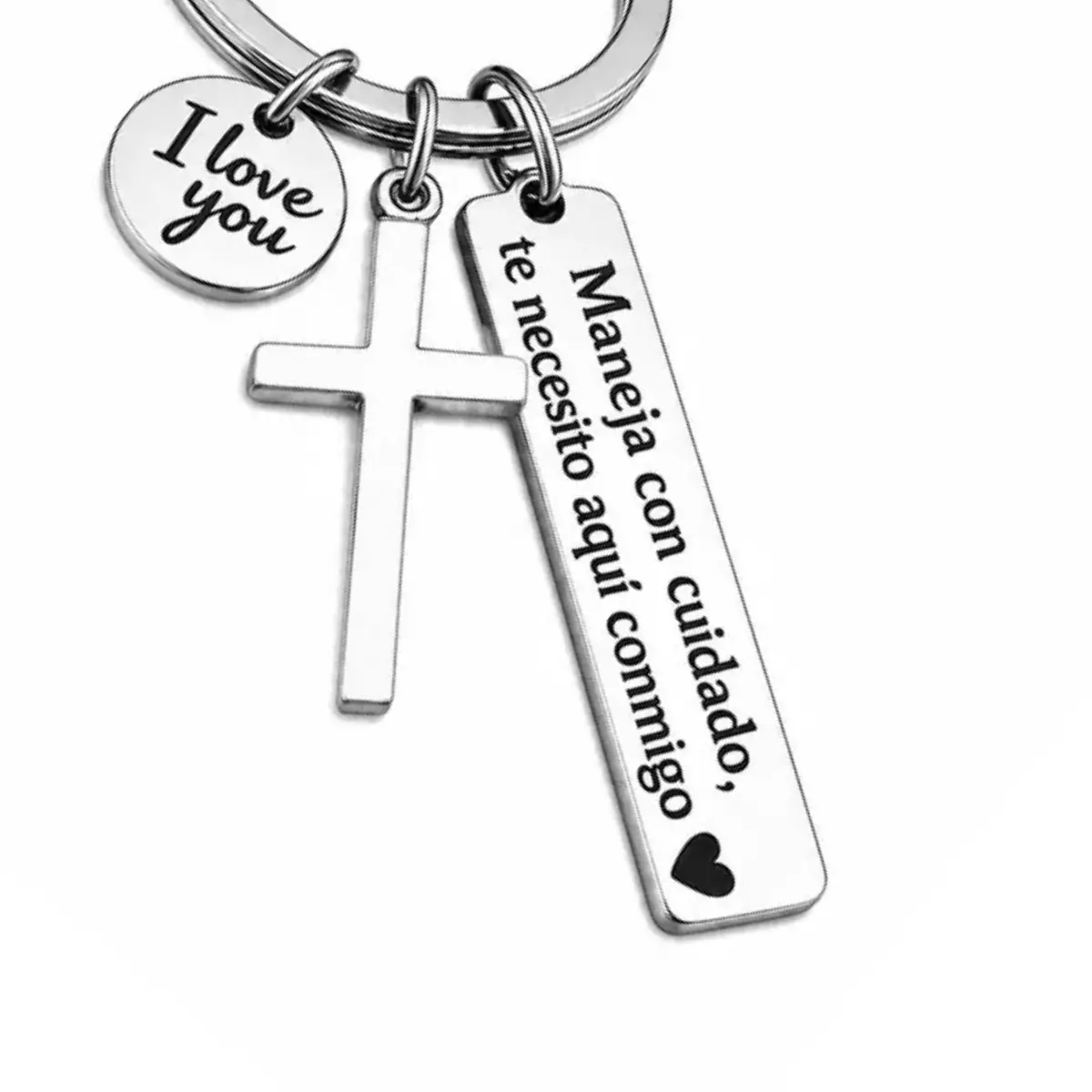Keychain - Stainless Steel Cross Love Keychain with Engraved Message, Inspirational Key Ring for Car Keys, House Keys, Backpack & Purse, Meaningful Gift for Family Friends, Religious Gift