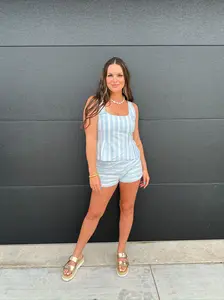 Olivaceous Light Blue Cotton Short Set – Woven Matching Two Piece Set