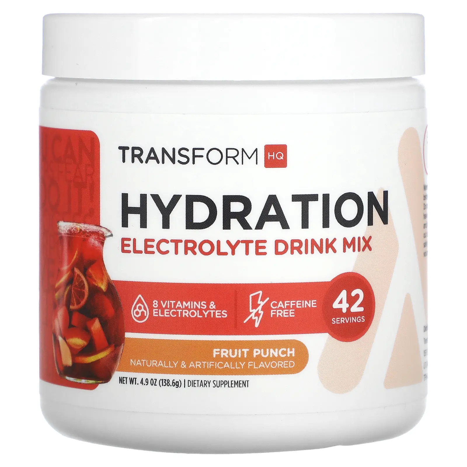 TransformHQ Hydration, Electrolyte Drink Mix, Fruit Punch, 4.9 oz (138.6 g)