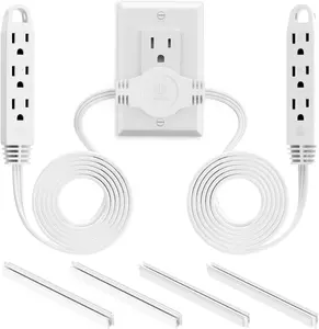 3 Prong 12   Extension Cord Power Strip, 6  on Each Side, Flat  Outlet Plug, 6 Outlets, Double Extension Cord Splitter for Indoor Use, ETL Listed, White