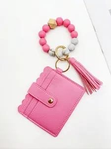 Fashion Beaded Decor Pu Leather Keychain, Tassel Decorated Wrist Strap Keychain, Casual Jewelry for Women & Girls, Keychain Wristlet