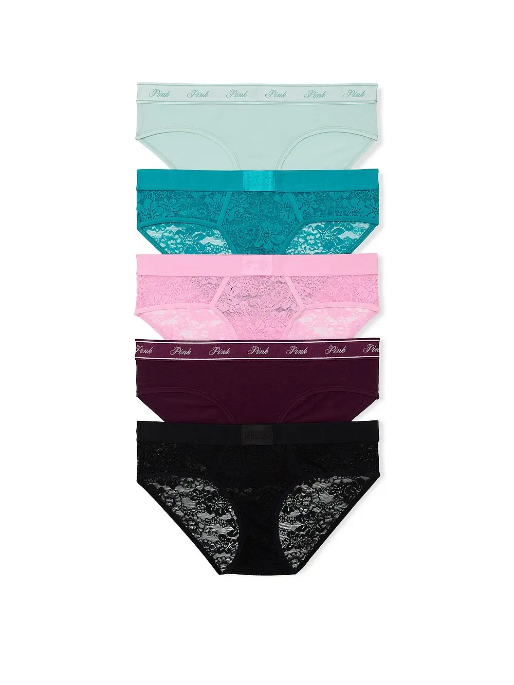 PINK 5-Pack Lace Logo Cotton Hiphugger Panties