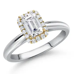0.84 Cttw IGI Certified Lab Grown Diamond in 10K White and Yellow Gold Engagement Ring for Women | Emerald Cut Center Diamond 0.70 Ct | D-E Color | VS1-VS2 Clarity