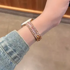 Luxury Durable Crystals Sparkling Watch Band, Metal Full-Diamond Denim Chain Design, Wearable Accessories for iWatch SE & S11