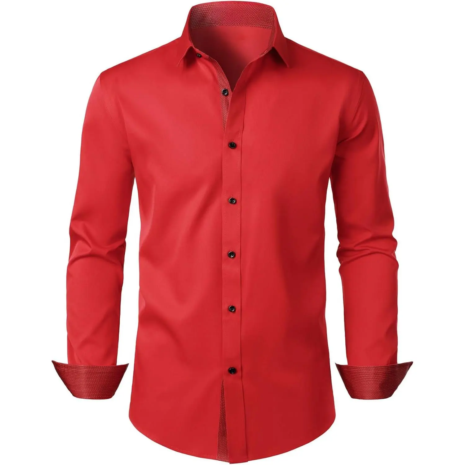 Men's Modern Slim Fit Satin Dress Shirt - Shiny Elastane Stretch Fabric, Full Sleeves, Soft Plain Tops for Valentine's Day, Party Wear Activity, Wedding, Prom, Casual Menswear, Valentines Day, Band Performance