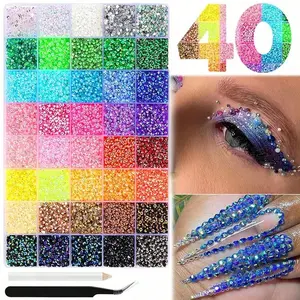 Colorful DIY Resin Rhinestone Kit, 32000 Pcs Multicolor Book Bedazzling Kit, 3 Mm Bedazzling Kits Small Gems For Diamond Art, Clothes, Crafting, Clothing (40 Grids 32000 Pcs)