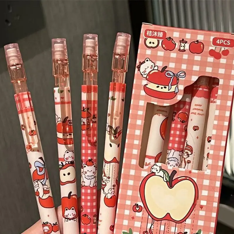 4-Pack Apple Theme Push-Button Automatic Pencils with Eraser, 0.5mm Non-Breakable Erasable Pencils, School Supplies, Stationery Supplies, Back-To-School Gifts, Art Drafting Pencils, Mechanical Drawing Pencils, Mechanical Pencils Set
