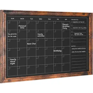 Chalkboard Calendar 2" x 18",  Calendar Chalkboard for Wall  Chalk Boards Sign Menu Board Monthly Planner Rustic Brown Frame for Kitchen Decor  Office 8  1 Marker