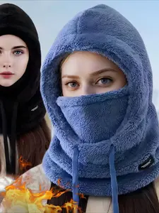 Women's Winter Fleece Face Mask Hat Scarf Set, Integrated Cap, Thick Fleece Hooded Hat, Ear Protection, Windproof Cotton Hat, Cycling Warmth Accessor