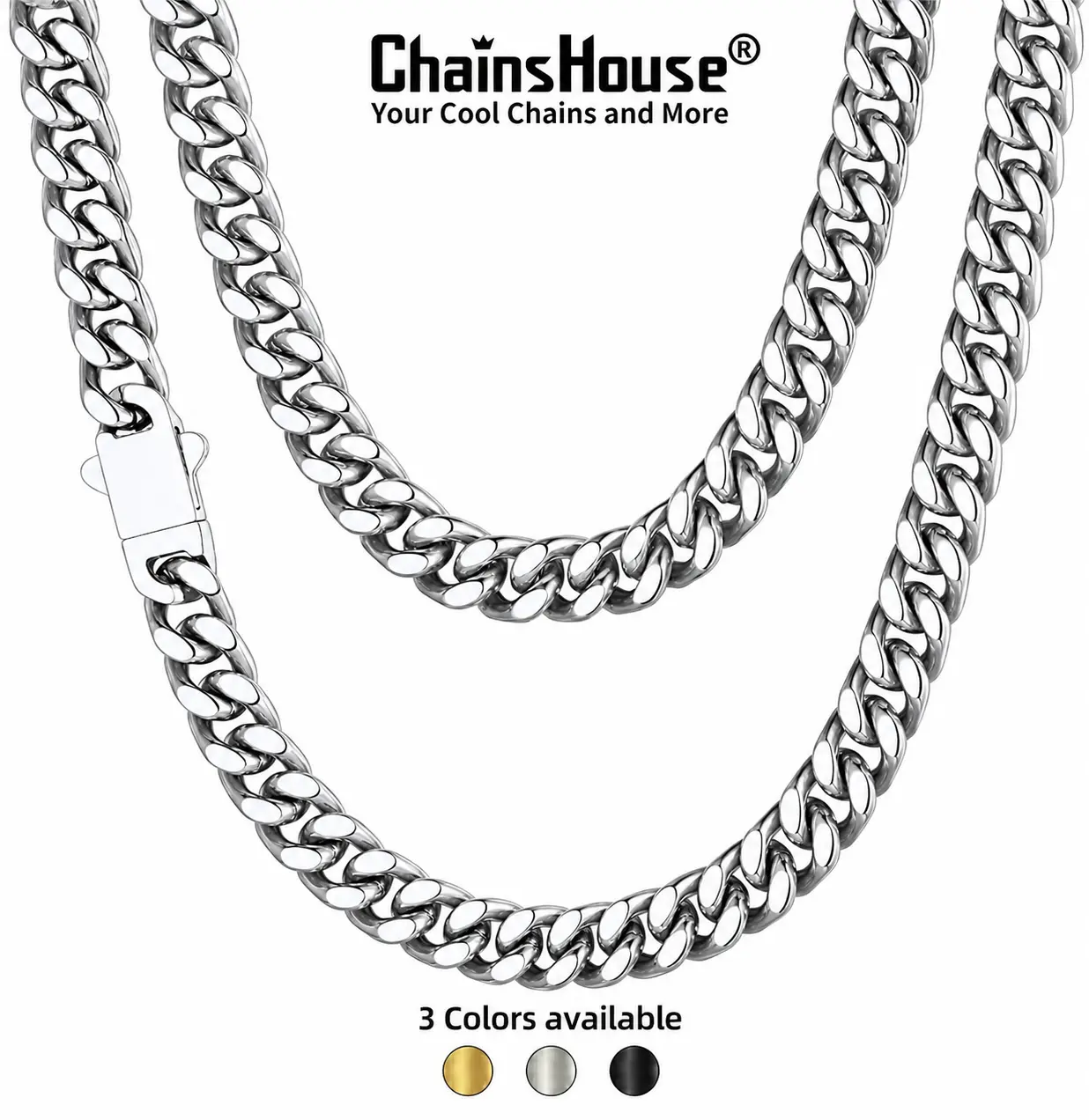 ChainsHouse Miami Cuban Link Chunky Stainless Steel Chain Necklace - No Tarnish, Durable, Stackable, Simple Casual Daily Unisex Hip Hop Jewelry for Men Women | CHN18581, Chains, Necklaces For Women, Men's Jewelry, Cuban Link Chain