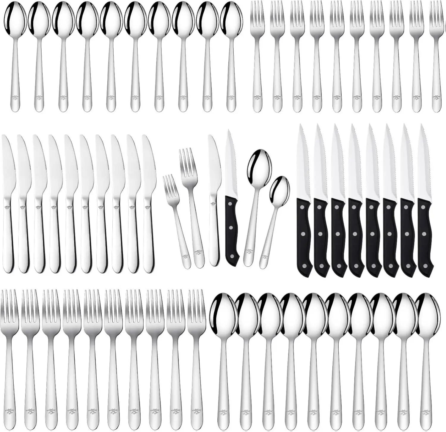Amrules 58-Piece Silverware Set Service for 10 - Stainless Steel Flatware Cutlery Set with Knives Forks and Spoons - Mirror Polished, Dishwasher Safe, Food Grade Material, Professional Design, Easy to Clean