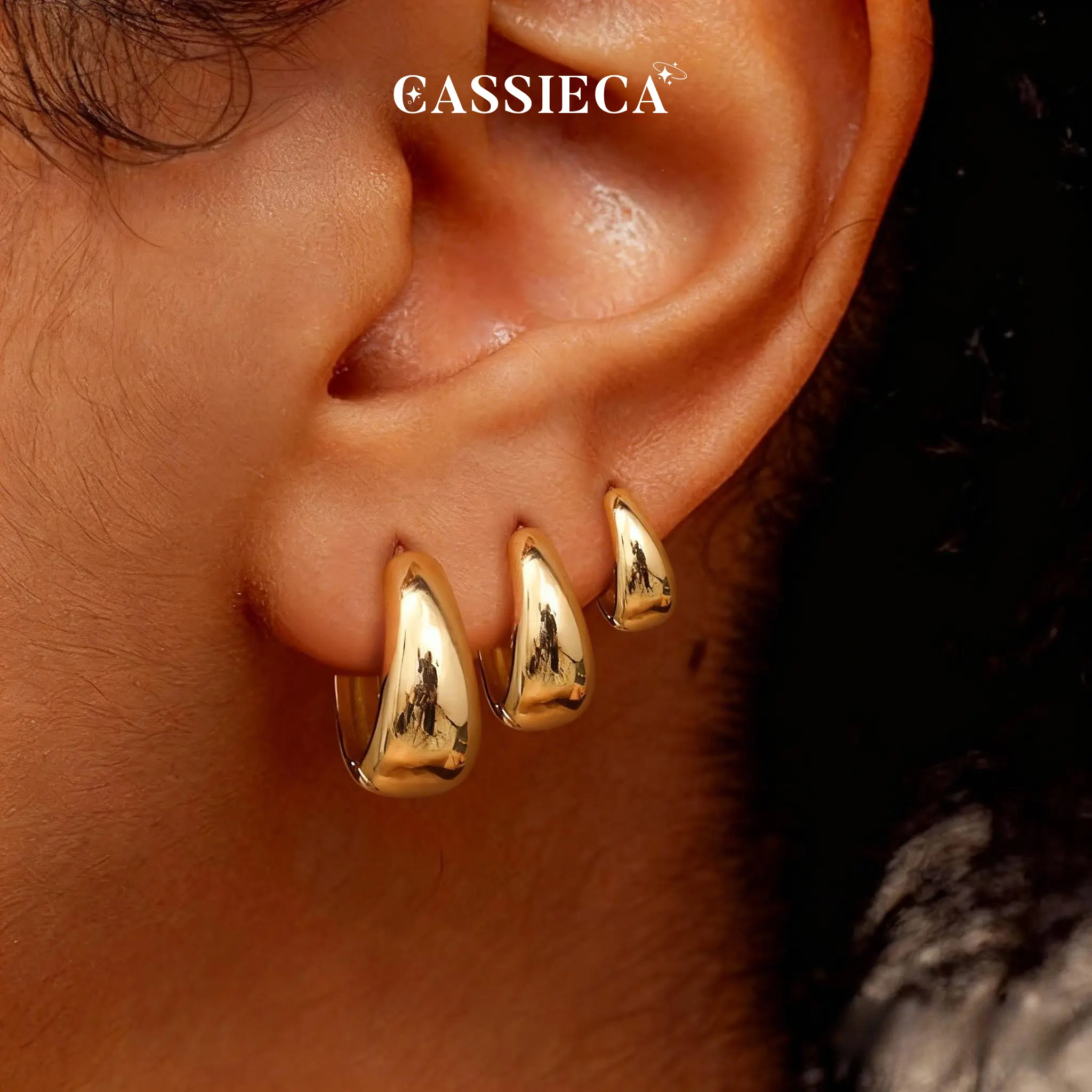 CASAIECA 3Pairs Hoop Earrings Set for Women 14K Gold Plated Chunky Earring Silver Plated Hypoallergenic Small Huggie Hoops Lightweight Tiny Thick Trendy Hoop Earrings Stacks for Multiple Piercing, Earring For Women, Chunky Hoops Summervibes