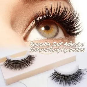 1 Pair Self Adhesive Eyelashes Reusable 3D False Lashes Easy to Wear and Remove Curly Stick On Eye Lashes