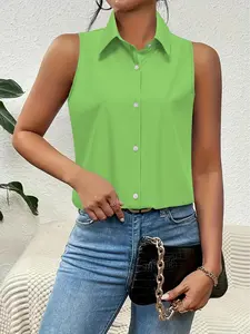 Women's Solid Color Sleeveless Top, Casual Comfy Sleeveless Shirt for Daily Wear, Ladies Clothes for Summer, Chic Casual Fit