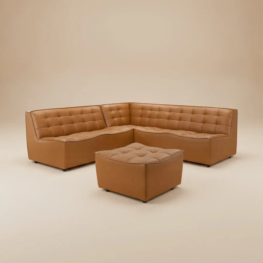 Linden Cognac Vegan Leather Corner Sectional Sofa