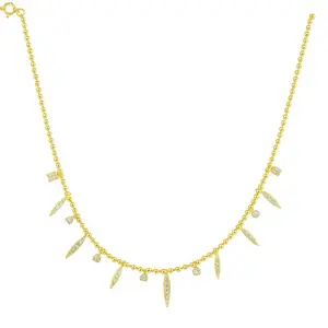 Radiant Spike Necklace - Gold Plated Beaded Chain with Dangling Spike Charms for Women's Fashion Jewelry