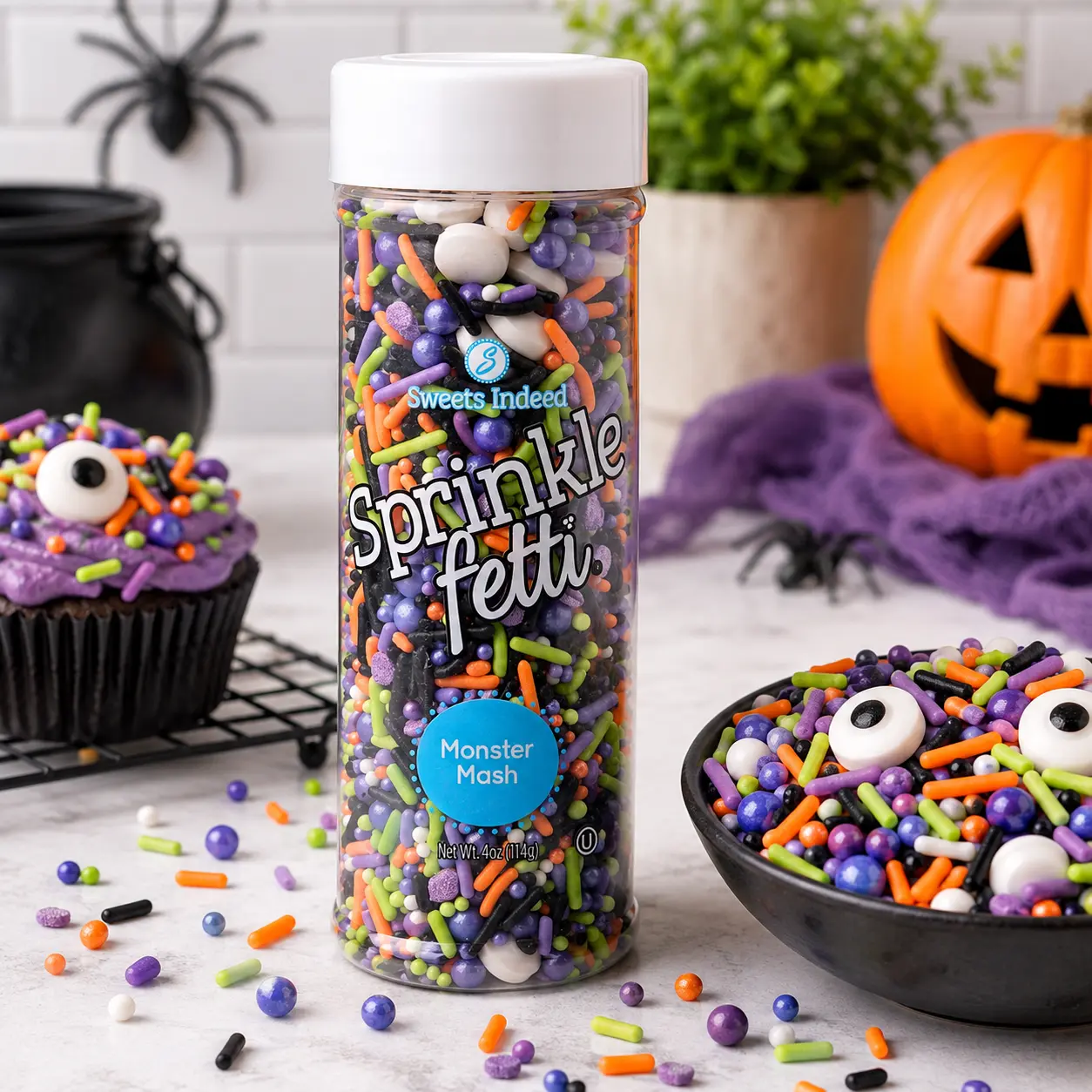 Sweets Indeed Sprinklefetti Monster Mash Sprinkles – 4 oz Jar | Halloween Sprinkle Mix with Candy Eyeballs, Jimmies, Nonpareils & Confetti | Cupcake & Cake Decorations