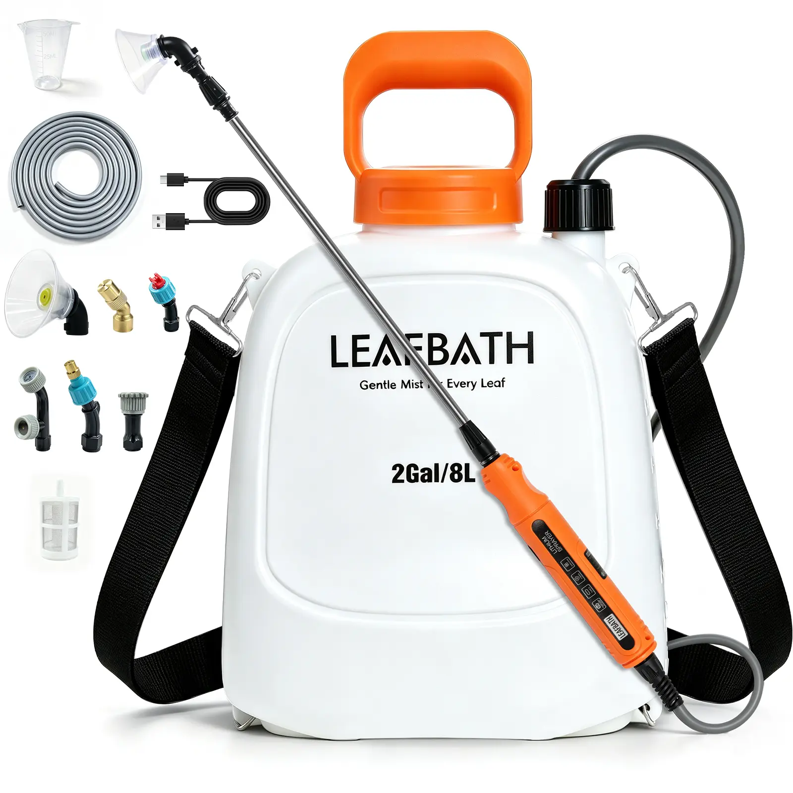 LEAFBATH 2 Gal Battery-Powered Backpack Sprayer, Electric Garden Sprayer with 6 Nozzles & Telescopic Wand for Lawn Watering & Irrigation