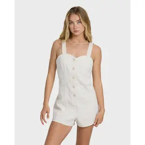 BILLABONG Women's Misshape Denim Romper, 100% Cotton Denim Adjustable Strap Button Front, Casual Summer One Piece Playsuit