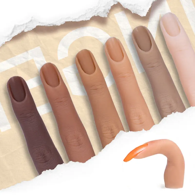 Nails Practice Finger Model Silicone Nail Art Training Hand Natural False Finger Nails Fake Nail Tips DIY Display Manicure Tools