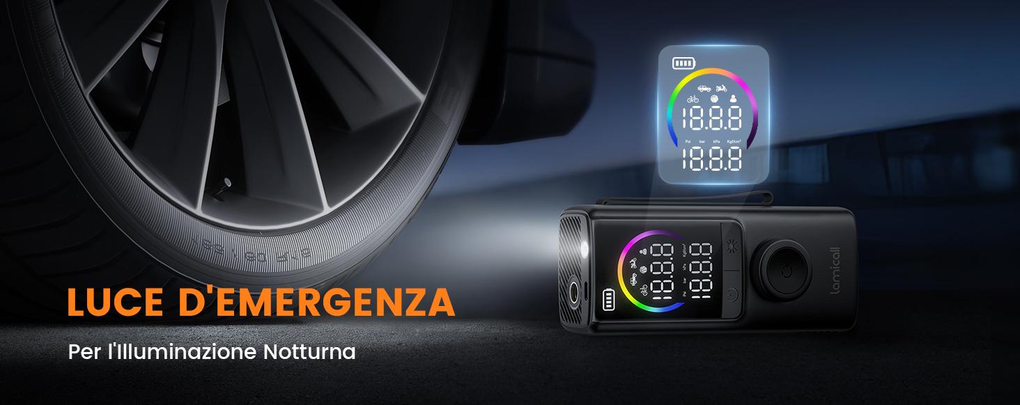 Lamicall 3in1 Portable Car Tire Inflator  - [150 PSI ] [4X Faster]Air  Compressor,Cordless Car Air  Pump with Rechargeable  Battery, Digital Display  Pressure Gauge,LED Light,  for Cars, Motorcycles,  Bike, Ball