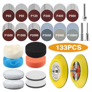 133 pcs/set 3 Inch Wet Dry Sanding Disc Drill Polishing Kit with 60-10000 Grits for Car Detailing & DIY Projects