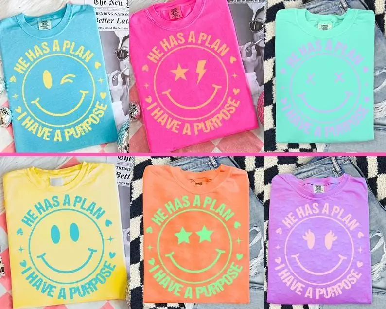 Christian Bundle, Smiley, He Has a Plan I Have a Purpose Jesus, God, Faith, Christian Shirts, Neon religious