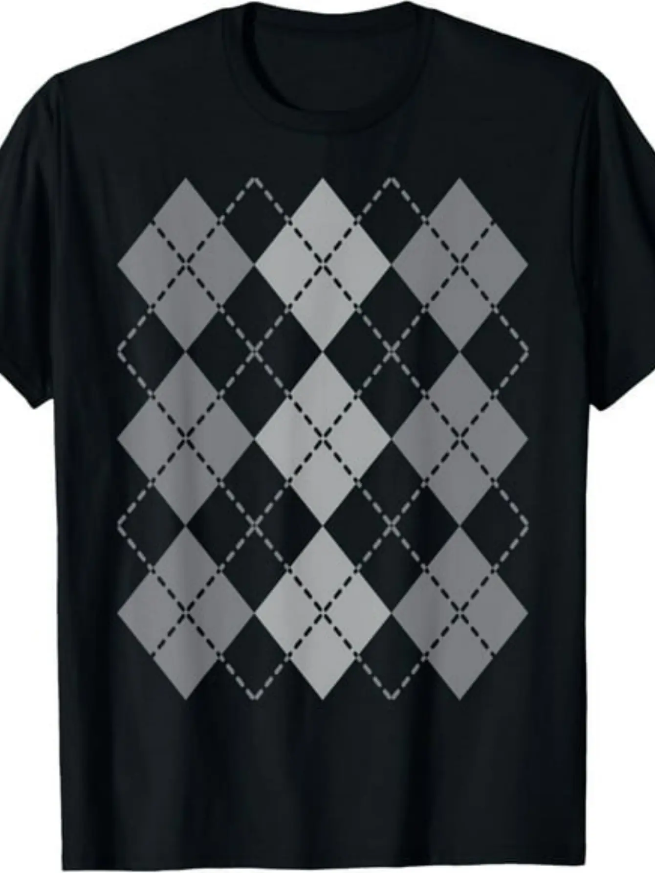 Men's Retro Preppy Plaid  Argyle Faux Sweater Grap unisex soft cotton short sleeve t shirt, vintage graphic casual tee for men women teens, perfect birthday holiday gift for camping travel gym daily street  wear