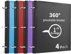 1-Inch 360° Pivotable 3-Ring Binder 4-Pack, Thin and Lightweight Foldable Portable Compact Size (11.4x9.5x0.4 In) Work Accessories, Ideal for Notes Assignments Documents (Folds Like A Spiral Notebook)