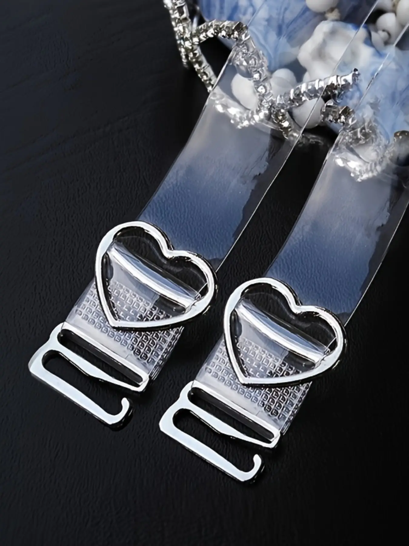 1pair/2pcs transparent detachable bra strap, heart buckle, adjustable bra strap Elastic bra non-slip strap, Women's underwear and underwear accessories