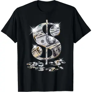 Women's Soft Round Neck Shortsleeve T-Shirt, Dollar Sign $$ Design, Birthday-Ready Fashion Top