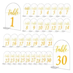 Acrylic Table Numbers for Wedding 1-30 Champagne Gold Arch Wedding Number for Table Signs Holder for Wedding Reception Birthday Party Event Decor 4 x 6 Inch
