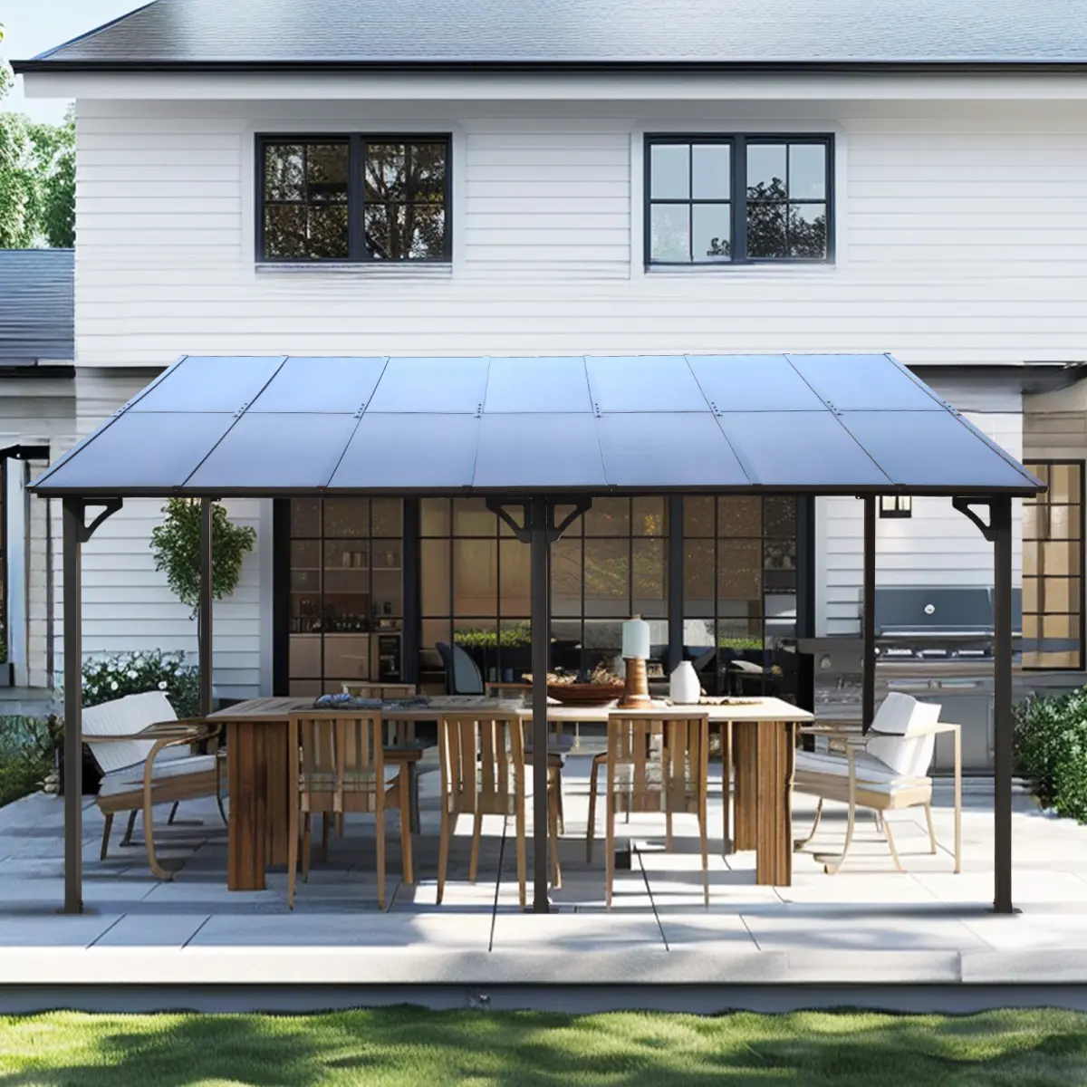[Bellemave] Outdoor Pergola Gazebo,Wall-Mounted Lean to Metal Awning Gazebo with Roof,Large Heavy Duty for Patio,Decks,Backyard