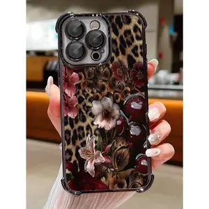 A leopard print phone case, Smartphone, featuring corner drop protection, a transparent soft anti-slip design, and camera protection, made of durable silicone, compatible with iPhone 17/16/15/14/13/12/11, it's a holiday gift