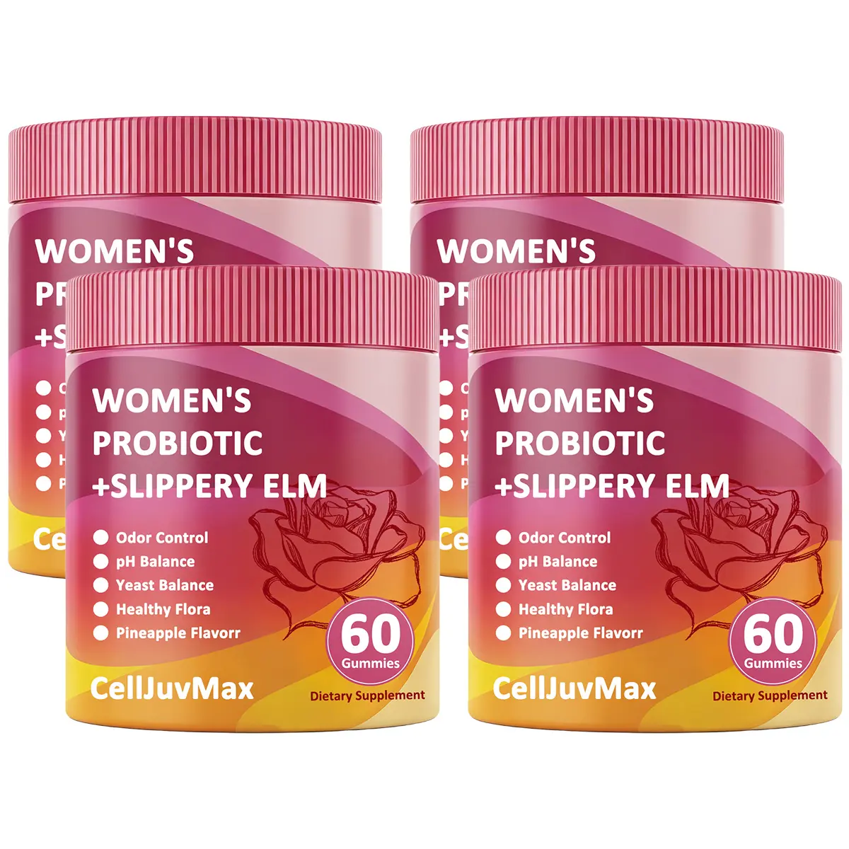 Pineapple Probiotic Gummies for Women - Features a Probiotic & Prebiotic Blend with Soothing Slippery Elm to Support feminine Health, 60 Delicious Gummies