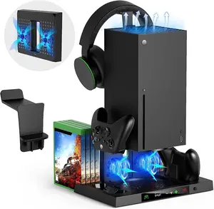 Upgraded Vertical Cooling Stand for Xbox Series X with Controller Charger Station Dual Suction Cooler Fan System 8 Game Storage Organizer Headset Hanger